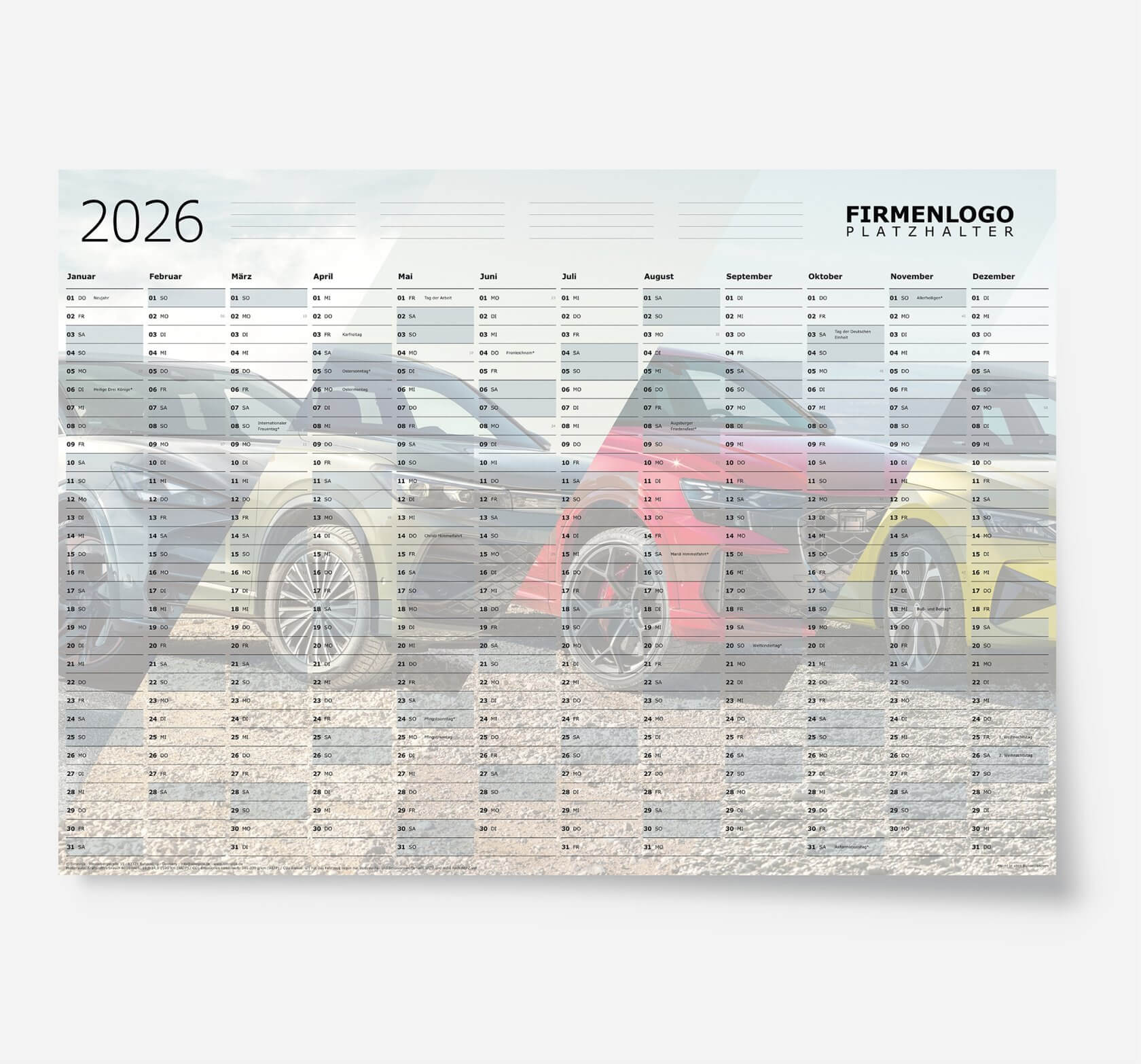 Auto Jahresplaner 2026, personalisiert, DIN A1