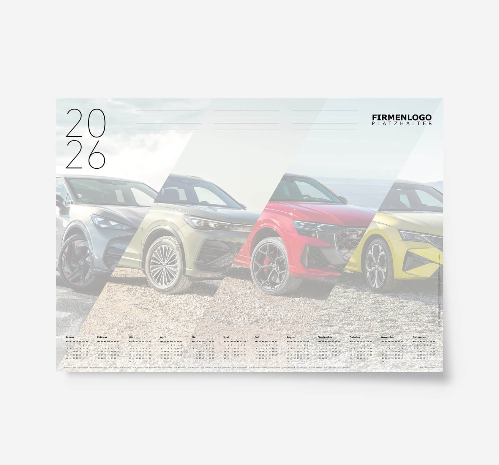 Auto Schreibtischunterlage 2026, personalisiert, DIN A2